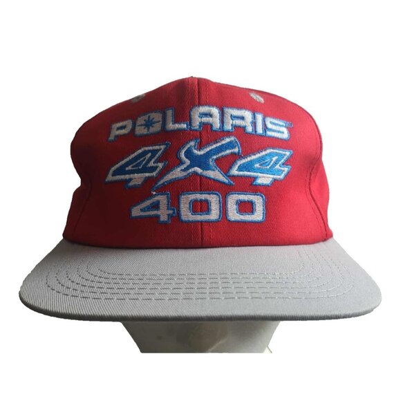 Vintage RARE Polaris Hat Cap Snapback Red 4X4 400 Fourwheeler 90s Made CAN Race! - Picture 1 of 7